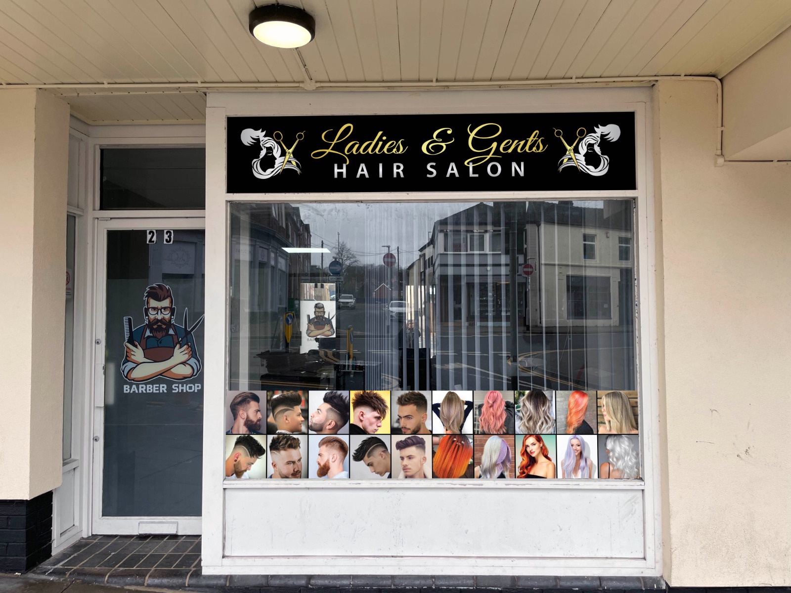 Ladies and Gents Hair Salon Storefront Sign and Window Vinyl